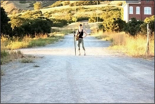 Day #2 August 14, 2010....Framing the shot with Jessica M. Bair, standing in for one of the actors.