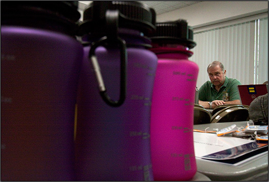 Beverage in sustainable bottles thanks to Eco Production Executive Micheline Birkheard.