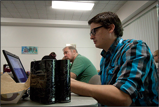 Assistant Editor David Moffitt makes sure enough harddrives are available for all the footage.