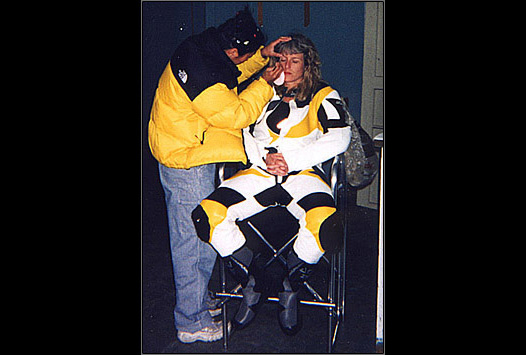 Jones in the make-up chair.